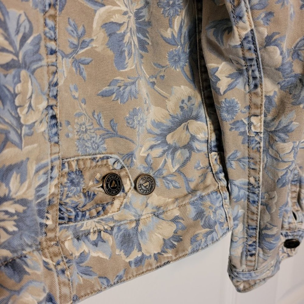 Vintage 90s Floral Boxy Jean Jacket Cropped Shacket Pockets by Liz Wear Trendy - Picture 7 of 11